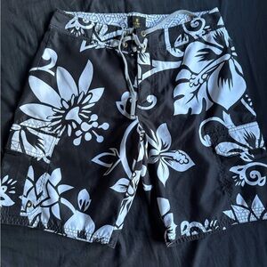 Old Navy Black and White Floral Board Shorts